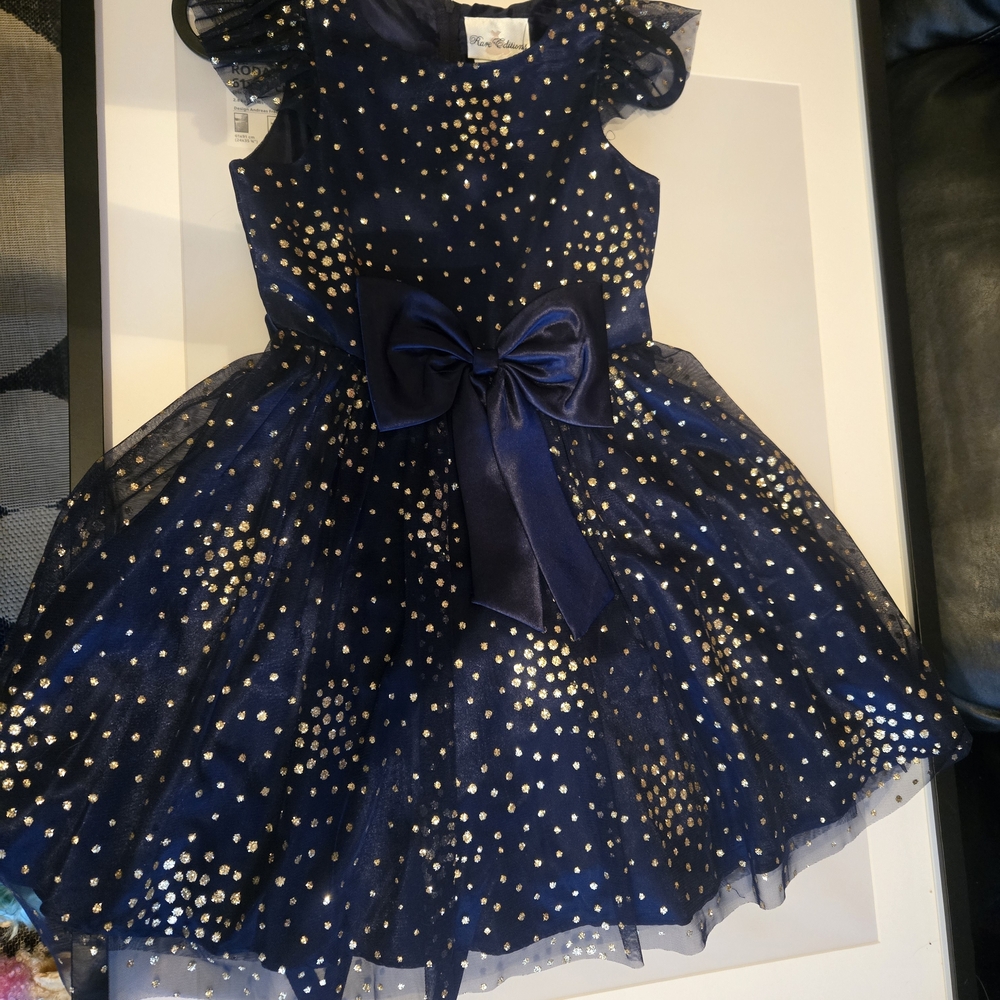 Navy Blue Dress with Gold Polka Dots